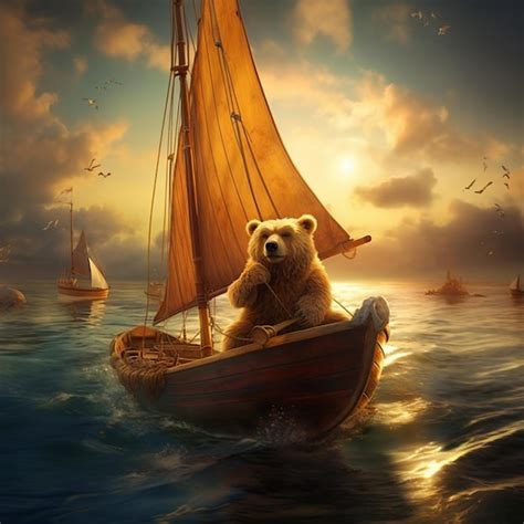 Premium Photo There Is A Bear That Is Sitting In A Boat In The Water