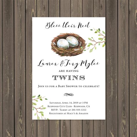 Bird Nest Baby Shower Invitation Twins Baby Shower Etsy Twins Baby