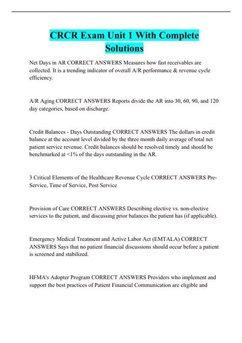 Crcr Exam Unit 1 With Complete Solutions Crcr Stuvia Us