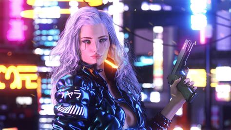 Cyberpunk Girl With Gun Artwork Wallpaper Hd Artist Wallpapers 4k