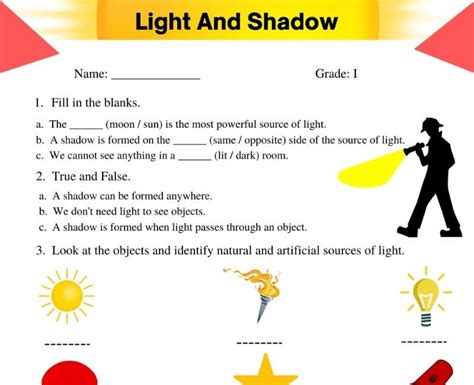 Light And Shadow Grade 3 Worksheets