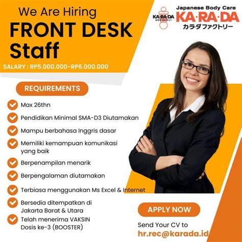 Lowongan Kerja Front Desk Staff Di Karada Jakartakerja