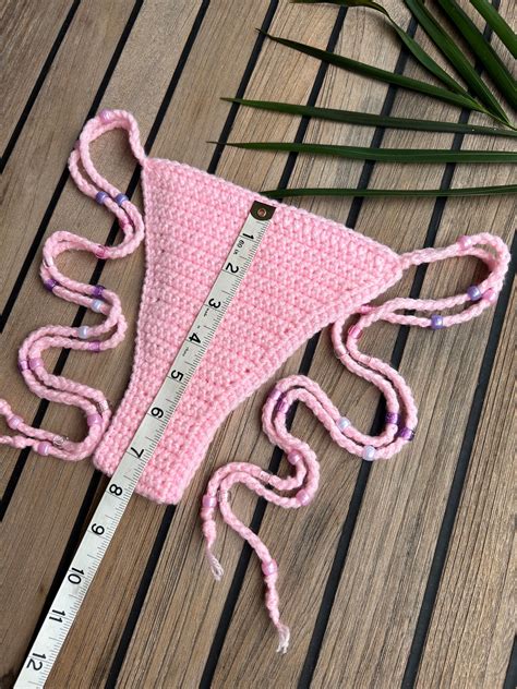 Solid Triangle Beaded Crochet Bikini Set In Baby Pink Etsy