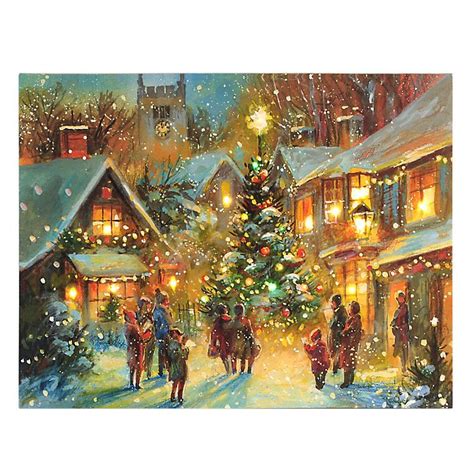 Village Square At Christmas Led Canvas Art Print Christmas Scenes