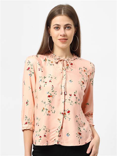 Buy Kraus Jeans Women Peach Coloured Floral Printed Casual Shirt