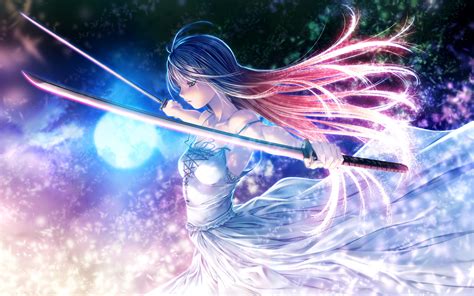 Elegant Warrior Hd Wallpaper Of A Katana Wielding Woman In White By Rezi