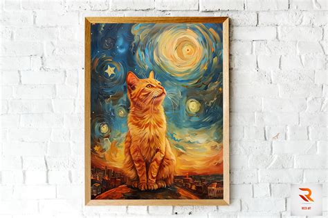 Beautiful Cat At Night Van Gogh Style Graphic By Ricco Art Creative