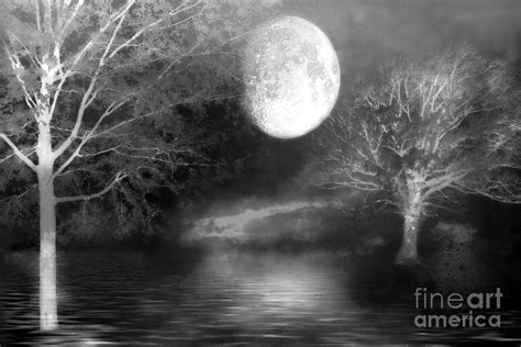 Surreal Black White Moon Nature Print - Black and White Fantasy ...