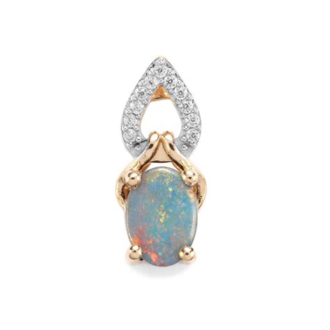 Crystal Opal On Ironstone And White Zircon 9k Gold Pendant Gemporia