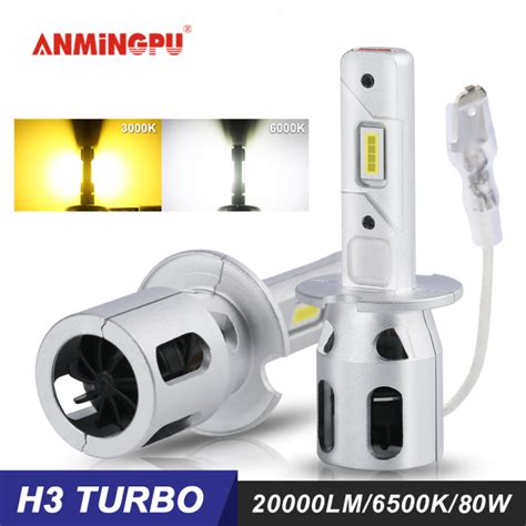 ANMINGPU 2ชน20000LM 100วตต H3ไฟหนารถมอเตอรไซคแบบ LED H1ไฟตดหมอก