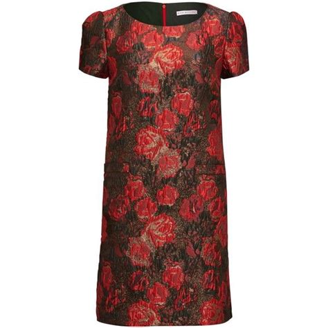 Gina Bacconi Matelasse Metallic Jacquard Dress Red Black Liked