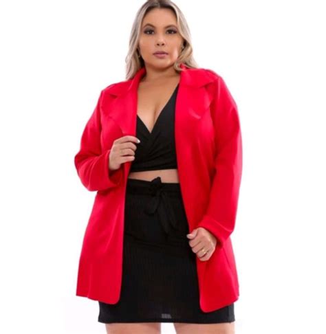 Blazer Max Longo Acinturado Plus Size Neoprene Prestige Moda Blazer