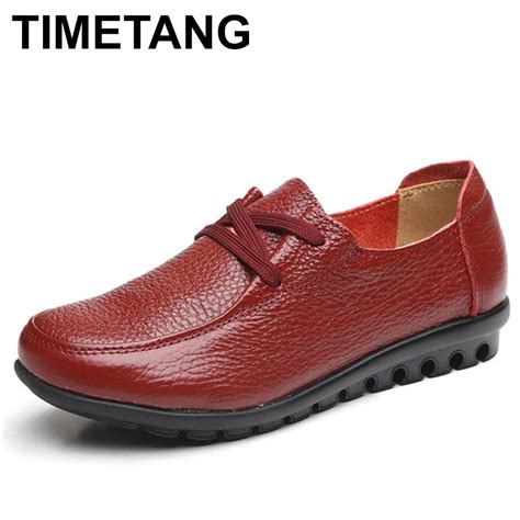 Timetang Women Genuine Leather Shoes Moccasins Mother Loafers Soft Leisure Flats Emale Driving