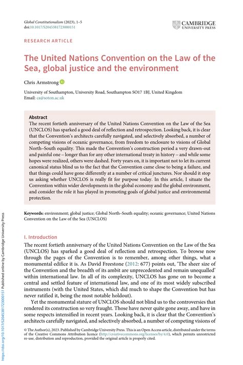 Pdf The United Nations Convention On The Law Of The Sea Global Justice And The Environment