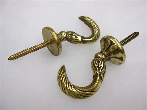 2 Brass curtain tassel hooks - Dolphin tie back wall hooks SOLID BRASS ...