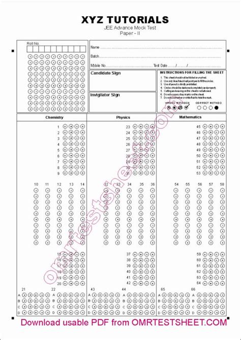 Omr Sheet Omr Sheets Omr Sheet Download