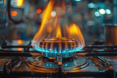 Closeup Of A Blue Flame On A Gas Stove Burner Natural Gas Blurry