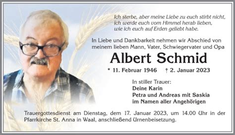 Traueranzeigen von Albert Schmid Allgäuer Zeitung