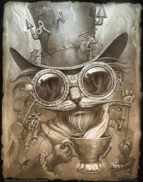 Steampunk Cat X Print Madhatter Cat Print Victorian Cat