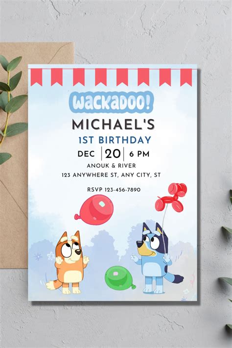 Canva Template Bluey Bingo Birthday Invitation Printable Bluey Birthday