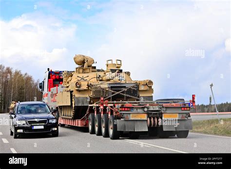 Exceptional Load Transport Of American M1 Abrams Military Tank In