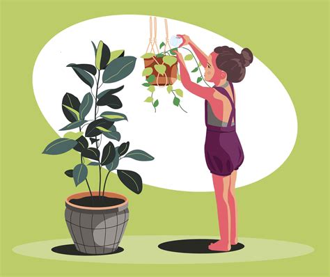 Girl Watering Indoor Plants Illustration (AI)