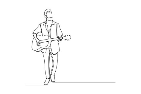 Continuous Line Drawing Of A Man Playing Guitar Single One Line Art Of Musician Guitarist