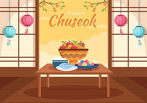 Feliz Día De Chuseok En Corea Por Acción De Gracias Con Texto De