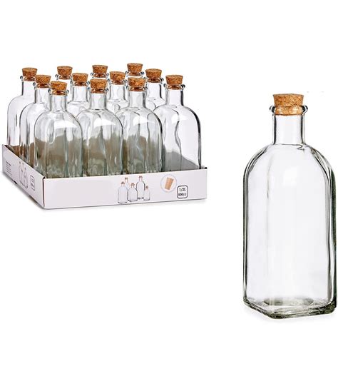 Pack Botellas De Vidrio Con Tapon De Corcho Transparente Ml