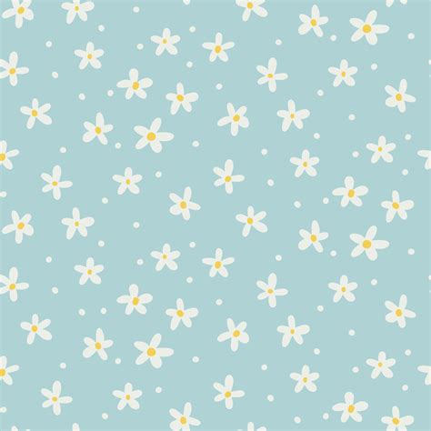 Daisy Flower Seamless Pattern With White Daisy On Light Blue Background