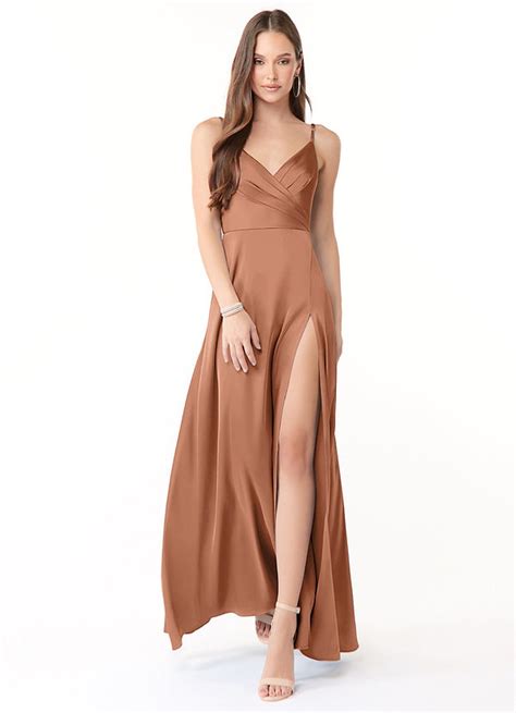 Bronzer Azazie Dalilah Stretch Satin Dress Bridesmaid Dresses Azazie