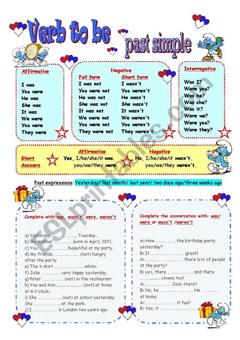 Verb To Be Past Simple Esl Worksheet By Helena Verb To Be Past The