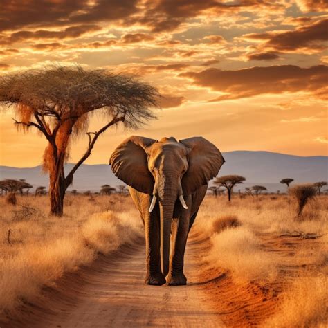 Premium Photo Majestic African Elephant Walking In The Golden