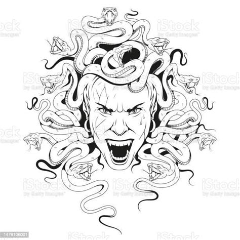 Medusa Gorgon Jellyfish Sketch Vector Illustration Greek Mythology向量圖形及