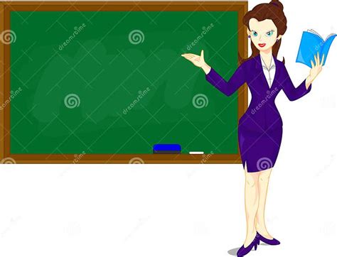 Cartoon Female Teacher Standing Next To A Blackboard Stock Vector