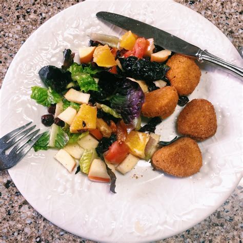Salad: veggies and fruits with chicken nuggets | Love food, Food