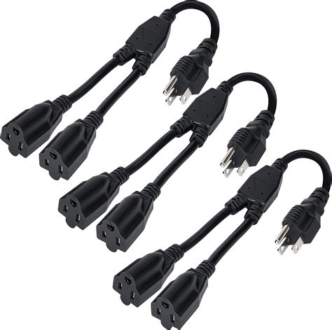 2 Way Power Cord Splitter Cable 3 Pack 3 Prong 1 To 2 Extension Cord Outlet Saver