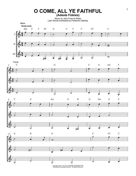 O Come All Ye Faithful Adeste Fideles By John Francis Wade Sheet Music For Guitar Ensemble At