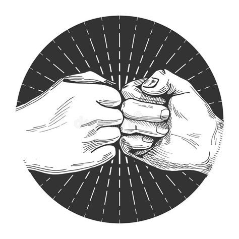 Two Human Hands Giving Fist Bump Gesture In Sketch Style Isolated On