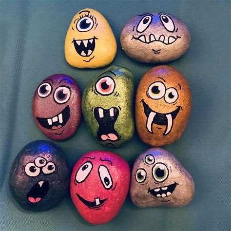 Monster Face Rocks Paintedrocks Rockpainting Painted Rocks Painted