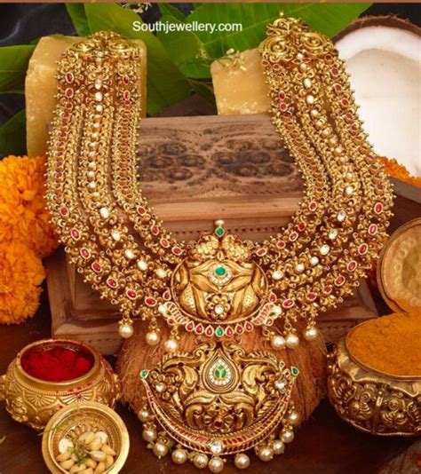 Antique Gold Nakshi Bridal Kundan Haram Indian Jewellery Designs