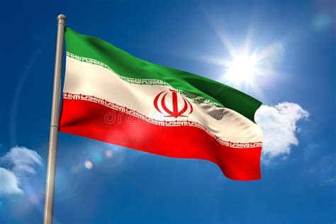 Wellenartig Bewegende Flagge Der Iran Auf Des Fahnenmasts Stock