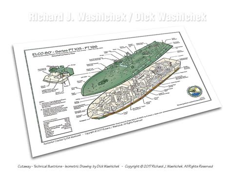 Elco 80 Cutaway PT Boat Drawing By Richard J Washichek Bateau