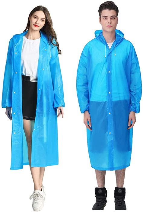 Portable Eva Raincoat Reusable Poncho With Hood And Elastic Cuffsprotective Raincoat Button