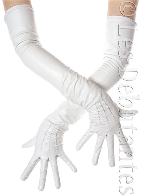 White Leather Long Opera Gloves Les Debutantes Wedding Bridal White Leather Gloves Leather