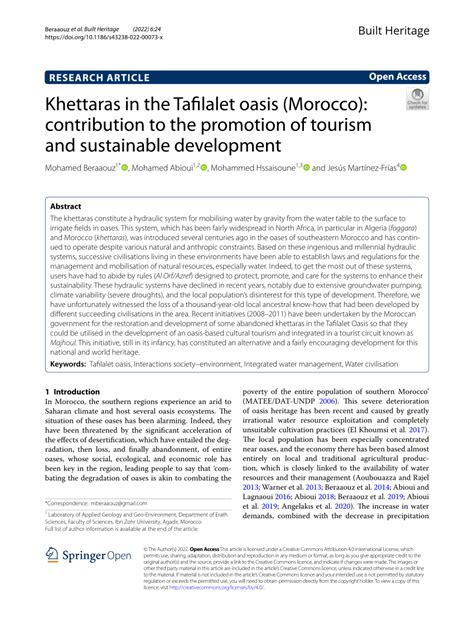 Pdf Khettaras In The Tafilalet Oasis Morocco Contribution To The