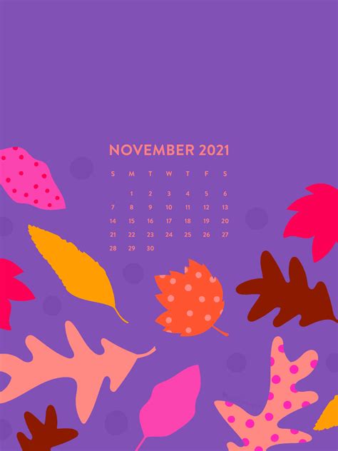 Download November 2021 Calendar With Colorful Leaves Wallpaper