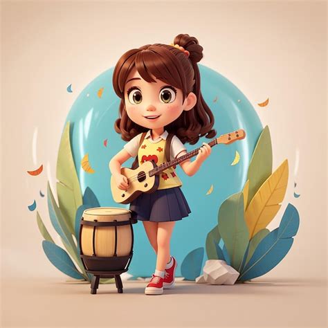 Premium Photo | Cute Girl Drummer Musical Cartoon Illustration