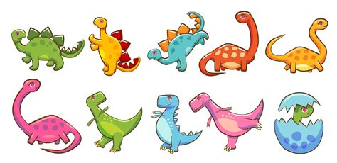 Conjunto De Dinosaurios Coloridos Dibujos Animados Vector En