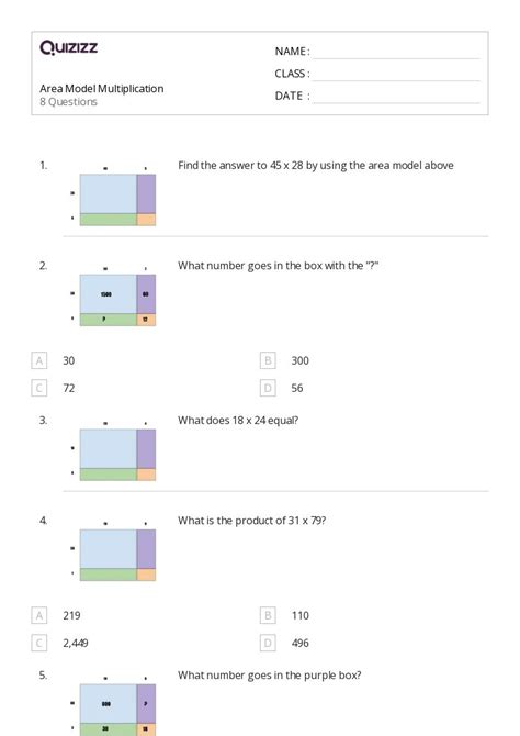 50 Multiplication And Area Models Worksheets For 4th Grade On